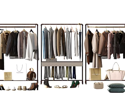 Stylish Clothes Display With Hangers And Accessories 3d model