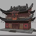 Traditional Chinese Architecture Featuring Two Story Wooden Structure Curved Eaves Black Tiles And Red Walls