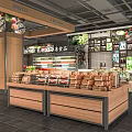 Supermarket Department Store Interior With Shelves Bakery Items And Fresh Fruits