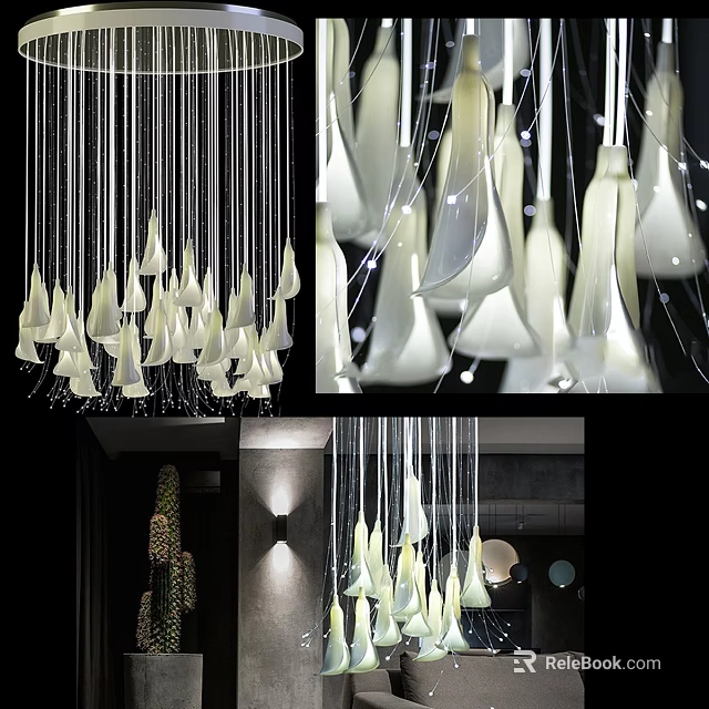 Elegant Crystal Chandelier With Multiple Translucent Hanging Pendants For Modern Interior Decor 3d model