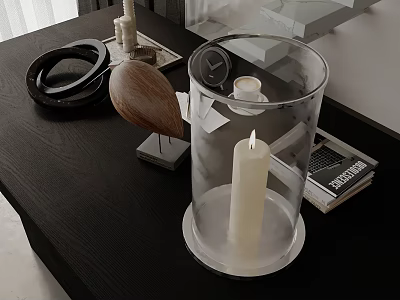 Modern Tabletop Decor With Glass Cloche White Candle And Decorative Items 3d model