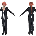 Game and Movie Character With Red Spiky Hair Black Suit White Shirt Long Braided Hair