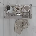 White Wooden Storage Shelf With Glass Jar Filled With Garlic Cloves And Linen Cloth
