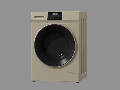 Modern Beige Front Load Washing Machine with Black Circular Door and Control Panel 3d model