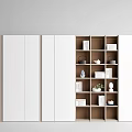 Modern Decorative Cabinet With White Doors Wooden Frame And Open Shelves Displaying Teacups Books