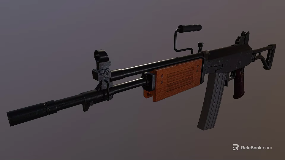 Classic Rifle With Wooden Handguard Black Metal Components And Sight Mechanism 3d model 