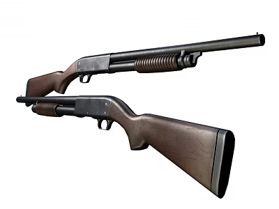 Two Classic Shotguns With Wooden Stocks And Metal Barrels Spring Mechanism 3d model