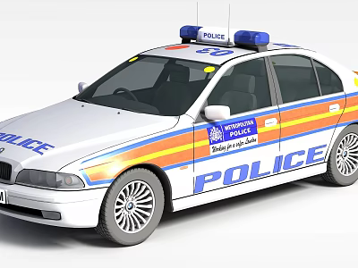 White Metropolitan Police Car With Blue Lights And Orange Blue Stripes 3d model