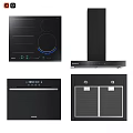 Modern Black Built in Kitchen Appliances Induction Cooktop Range Hood Oven And Sterilizer