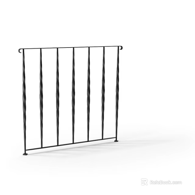 Black Metal Railing With Vertical Twisted Bars And Decorative Curved Ends 3d model 