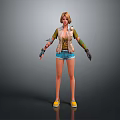 Blonde Female Human Character In Green Top Blue Shorts Yellow Shoes With Arm Guards Gloves