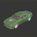 Green Sports Car With Blue Rear Spoiler Shiny Alloy Wheels And Reflective Surface