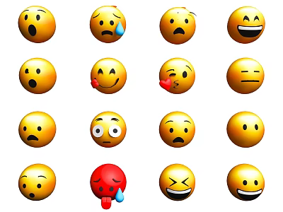 Adorable Yellow Smiley Face Decorative Ornament Set with Various Expressions 3d model