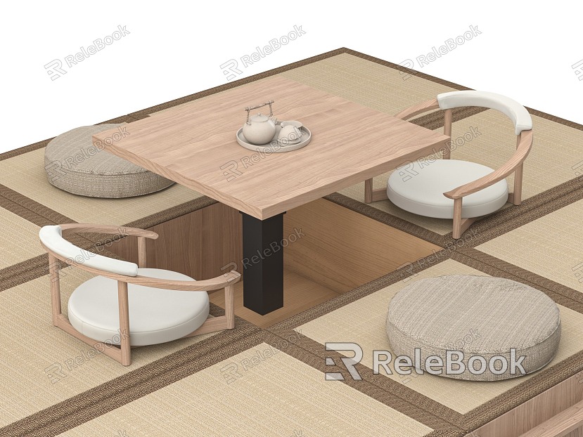 Tatami Tea Room Tatami Tea Table and Chair Hanging Painting Decorative Painting Carpet sliding door Floor model