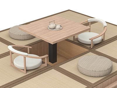 Tatami Tea Room Tatami Tea Table and Chair Hanging Painting Decorative Painting Carpet sliding door Floor model