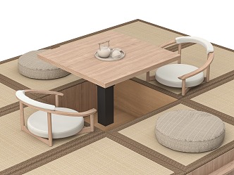 Tatami Tea Room Tatami Tea Table and Chair Hanging Painting Decorative Painting Carpet sliding door Floor 3d model