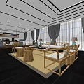 Modern Office Interior With Sofa Coffee Table Bookshelf Plants And Large Windows