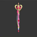 Pink Magic Wand Weapon With Crown Gemstone Bow And Colorful Ribbons