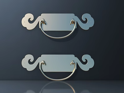 Pair of Elegant Metallic Door Handles With Cloud Pattern Backplate 3d model