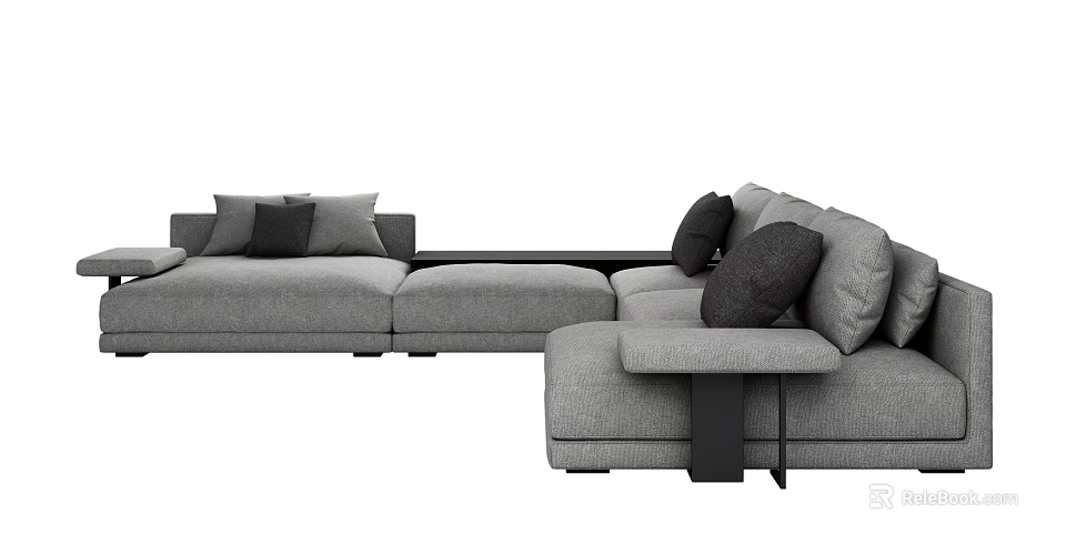 Gray L Shaped Sectional Sofa With Black Cushions Modern Minimalist Design 3d model
