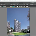 Modern High Rise Residential Building With Cherry Blossom Trees And Outdoor Seating Areas