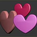 Three Shiny Heart Shapes In Light Pink Red And Bright Pink With Reflection