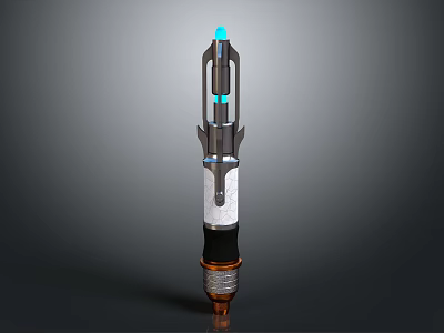 Futuristic Sci Fi Weapon With Blue Glowing Elements And Silver Black Copper Design 3d model