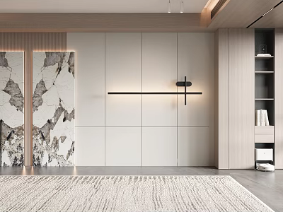 Modern Sofa Background Wall With Minimalist Panels Marble Accents And Decorative Light 3d model