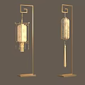 Traditional Chinese Style Floor Lamps With Golden Frame Lantern Shaped Shades And Tassels