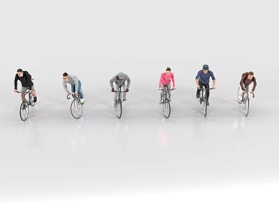 Group Of Men Riding Bicycles In A Straight Row On White Background 3d model Group Of Men Riding Bicycles In A Straight Row On White Background 3d model