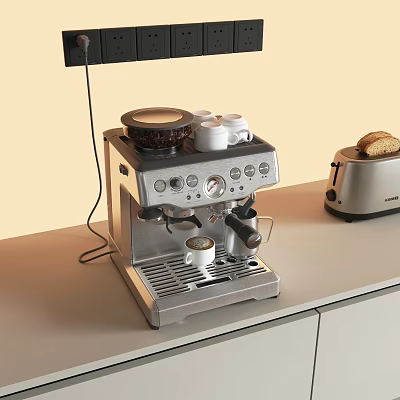 Modern Stainless Steel Espresso Machine and Toaster on Kitchen Countertop 3d model