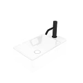 Square White Ceramic Washbasin With Modern Black Faucet For Bathroom Design