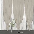 Modern Light Colored Linen Curtains With Bow Tiebacks And Natural Light 3d model