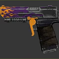 Pistol With Purple And Orange Flame Pattern Brown Wooden Grip And Metal Body