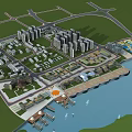 Aerial View Planning Featuring High Rise Buildings Road Network Waterfront Marina and Green Spaces