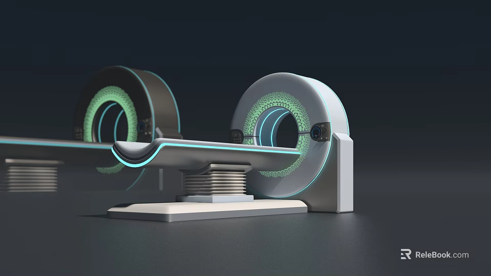Modern Medical Imaging CT Scanner With Green Illuminated Ring And Examination Table 3d model 