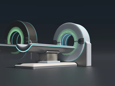 Modern Medical Imaging CT Scanner With Green Illuminated Ring And Examination Table 3d model