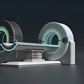 Modern Medical Imaging CT Scanner With Green Illuminated Ring And Examination Table