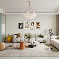 Modern Living Dining Room Interior With Cozy Sofa Chandelier Wall Art And Plants
