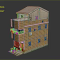 Yellow Two Story Building With Red Roof Wooden Exterior Balcony Multiple Windows And Front Plants