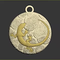 Stylish Circular Pendant With Golden Lizard Design For Fashion Accessory 3d model
