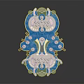Playful Cartoon Scene Featuring Blue Water Round Islands Green Grass And Decorative Structures
