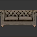Brown Tufted Two Seater Sofa With Rolled Arms And Brass Legs