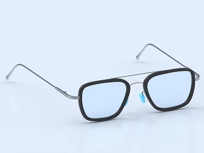 Stylish Square Frame Glasses With Black Rim Blue Lenses And Metal Accents 3d model