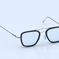 Stylish Square Frame Glasses With Black Rim Blue Lenses And Metal Accents