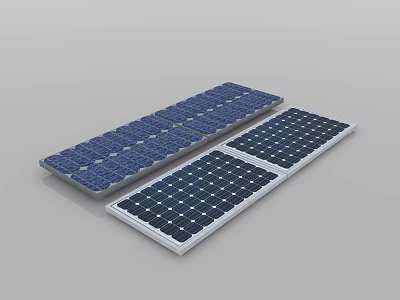 Different Types of Solar Panels in Blue and Black Colors Arranged Neatly 3d model