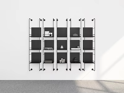 Modern Black Wall Mounted Shelf Unit With Multi Tier Storage For Living Space 3d model