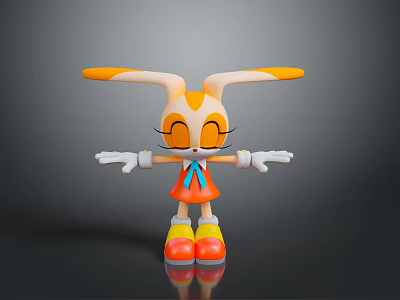 Cartoon Rabbit With Long Orange White Ears Orange Dress Blue Bow White Gloves 3d model