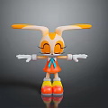 Cartoon Rabbit With Long Orange White Ears Orange Dress Blue Bow White Gloves