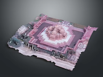 Symmetrical Grand Architectural Model With Central Dome Square Stone Base And Landscaped Surroundings 3d model